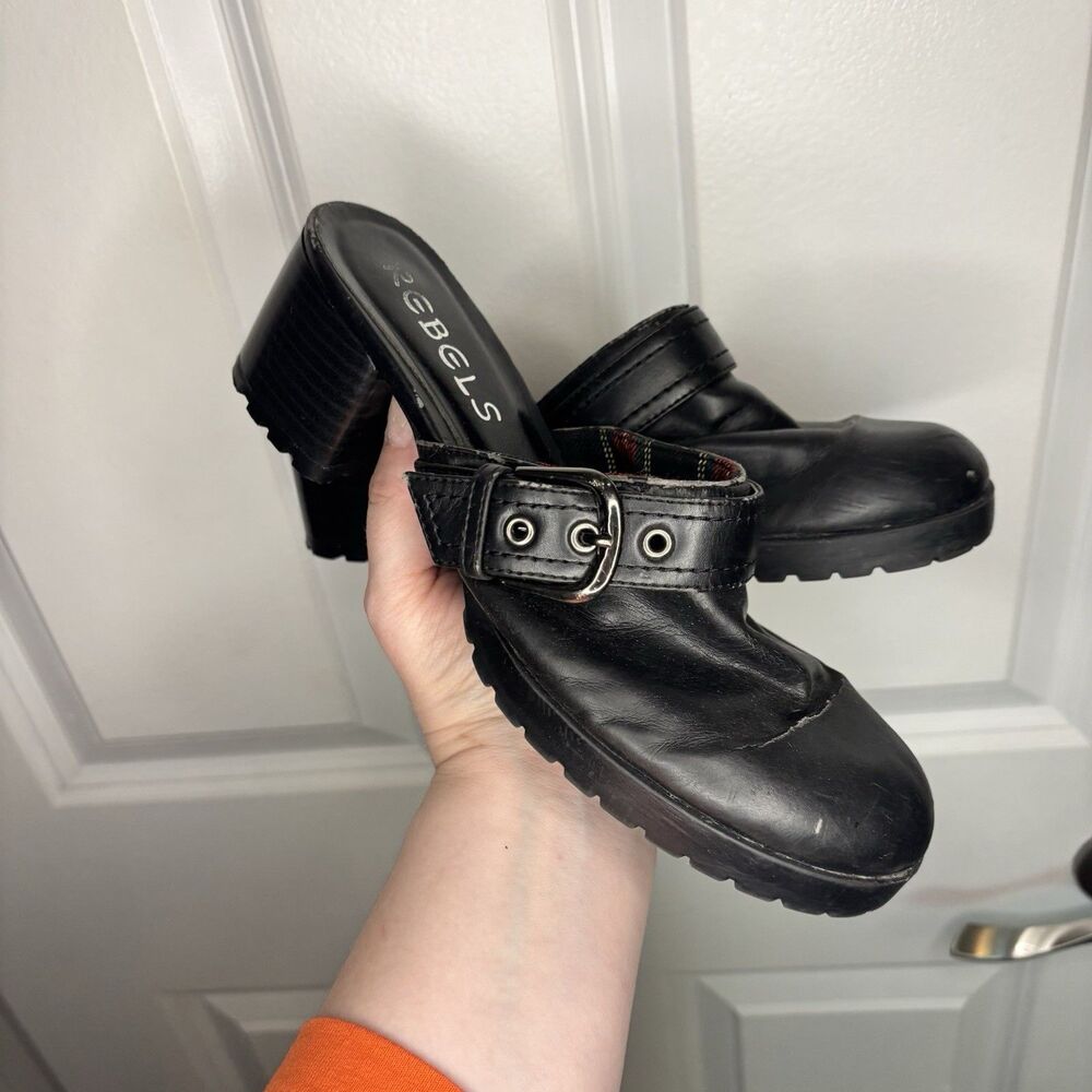 Vintage Y2K Rebels Slip On Shoe With Buckle Heel Goth Alternative Grunge Sz 8